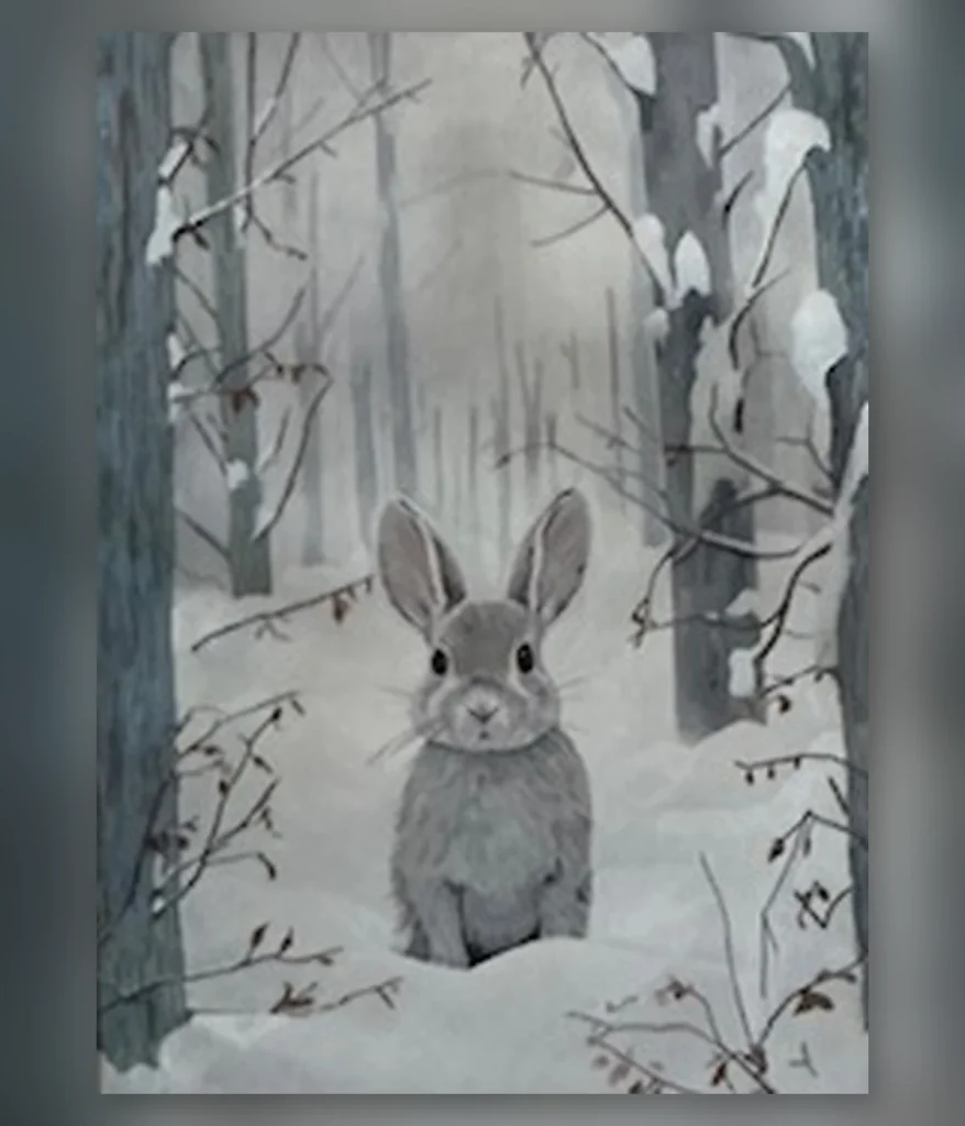 Rabbit sitting quietly in a snowy woodland